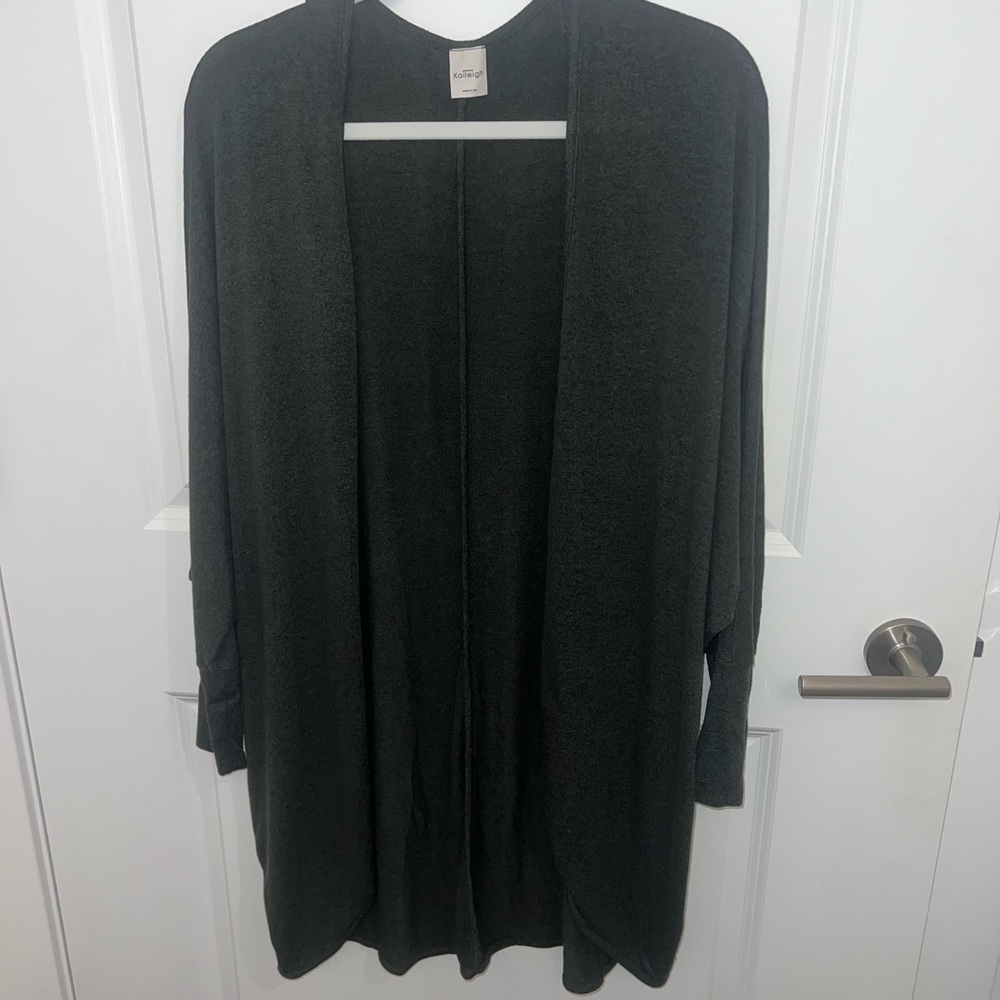Women's Long Green Open Front Cardigan